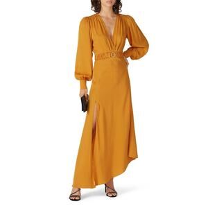 Ronny Kobo Dress Womens Large Gold Yellow Estelle Jacquard Puff Sleeve Formal